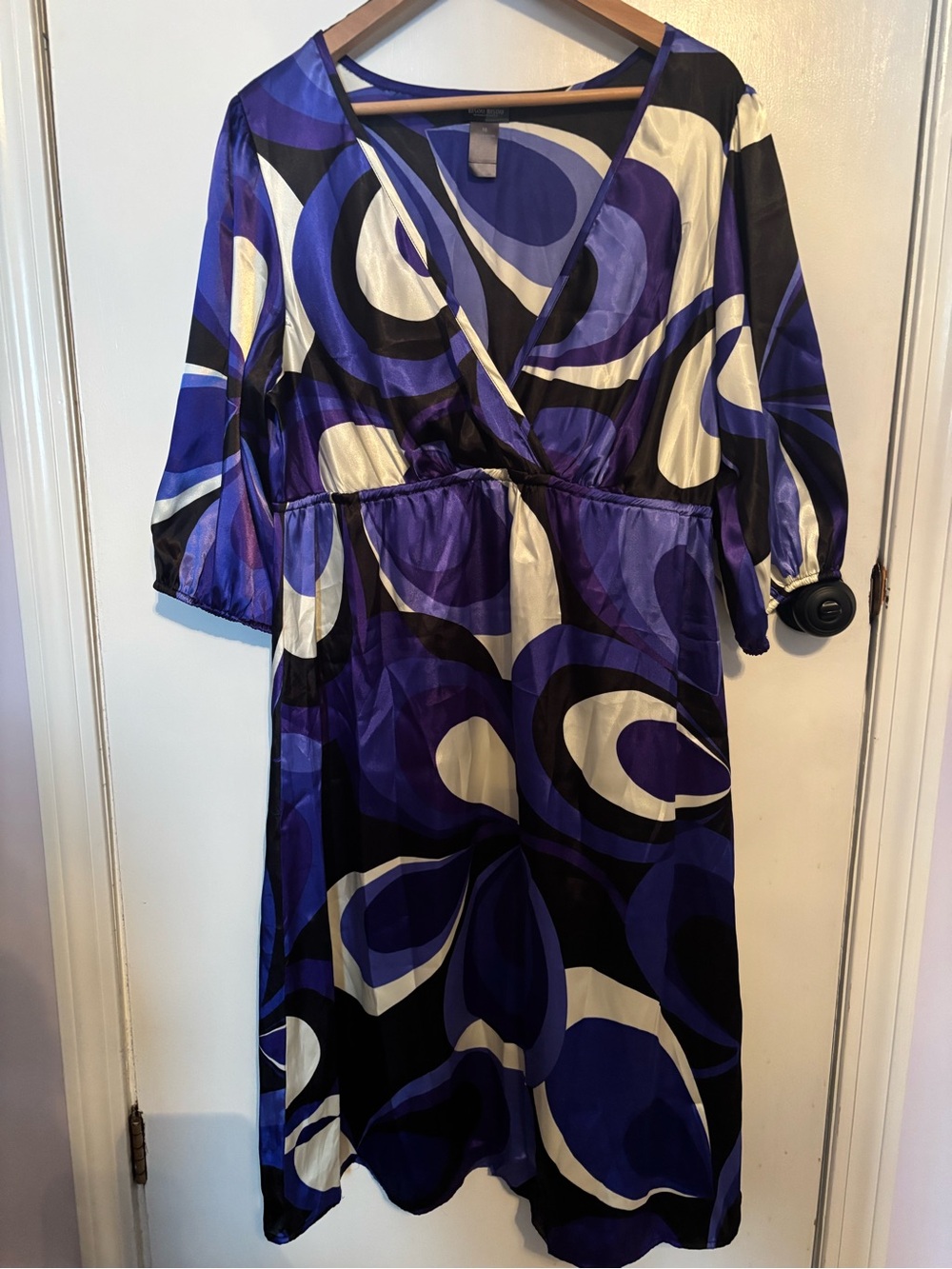 Bisou Bisou Abstract Swirl Print Faux Wrap Midi Dress - Size 16